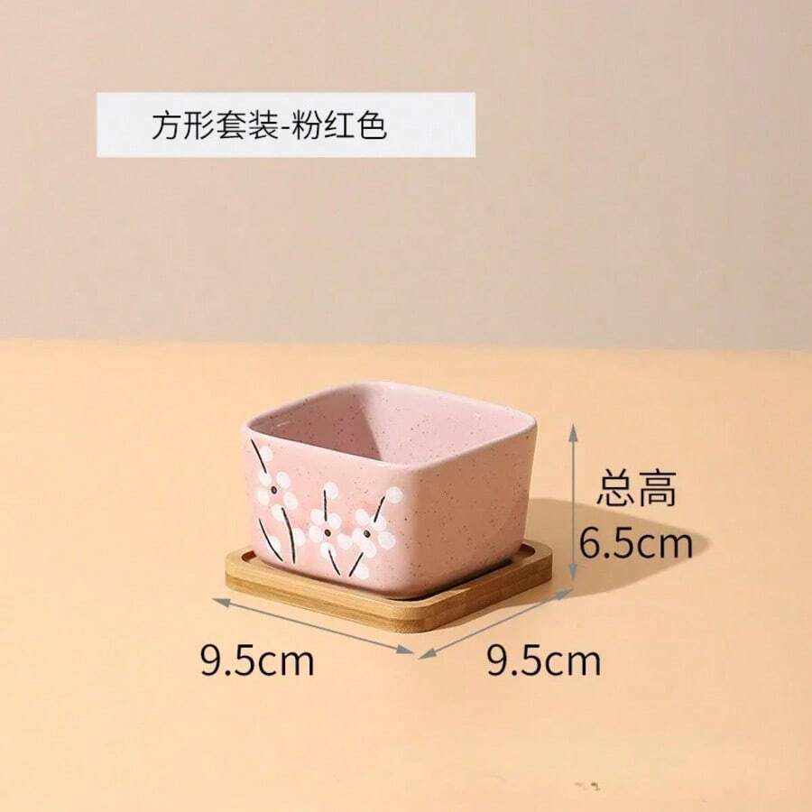 Flower Pot With Bamboo Mat Japanese Style Ceramic Lot Mini Cement Succulent Bonsai Planter Garden Decor Office Home Plant