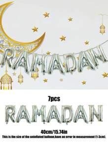 7 Stücke 16-Zoll-Ramadan-Buchstabenballon-Set, Gold, Silber, Roségold, Blau, Rose, Rot, Eid Mubarak-Partydekorationen - Verschiedenfarbig - Übersicht 13