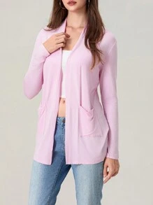 Women's Long Sleeve Open Front Cardigan Casual Loose Lightweight Cardigans With Pockets Soft Drape Spring Fall Shrugs Knitwear - Pink - View 9