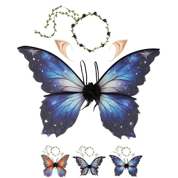 Ali da fata, corona da fata, orecchie - accessori per costume da fata, ali a forma di farfalla, accessori per festa a tema fata, regali, costumi per compleanni, feste in maschera, Ognissanti e balli delle debuttanti per donne