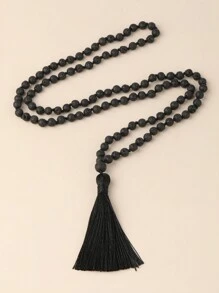 1 件波西米亚珠饰流苏吊坠长项链打结 108 颗念珠 6 毫米熔岩项链冥想瑜伽祈祷珠宝女士度假 - 黑色 - 查看 4