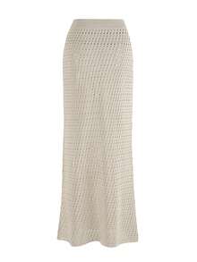 Váy đi biển dệt kim đa năng màu trơn 2025 Đồ bơi mùa hè Bikini Cover Up - Màu be - Xem 2