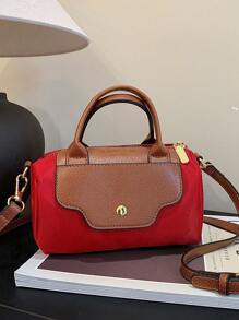 BEIKAMU 1 件女士时尚拼色手提包，适合办公室、通勤、购物、可调节肩带斜挎包 - 酒紅色 - 查看 6