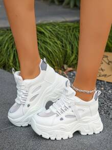 Fall/Winter Women's Platform Wedge Sneakers - Fashionable Sport Shoes, Shock-Absorbing Breathable Mesh Chunky Chunky Sneakers, Comfortable Versatile Lightweight Hidden Heel