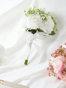 1 pezzo profumo da sposa per la sposa, damigella d'onore, profumo di fiori artificiali di rose bianche avorio e lavanda per matrimonio, festa di nascità, centrotavola, decorazione, regalo, accessori per San Valentino - bouquet da sposa - Visualizzare 10