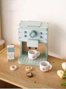 Máy pha cà phê mô phỏng Guojiajia, Quà tặng sinh nhật cho bé, Đồ chơi giải đố giáo dục trẻ nhỏ, Đồ dùng nhà bếp Guojiajia cho trẻ em, Đồ gia dụng nhỏ, Đồ chơi, Đồ chơi gỗ mô phỏng mẫu giáo - Màu xanh nhạt - Xem 1