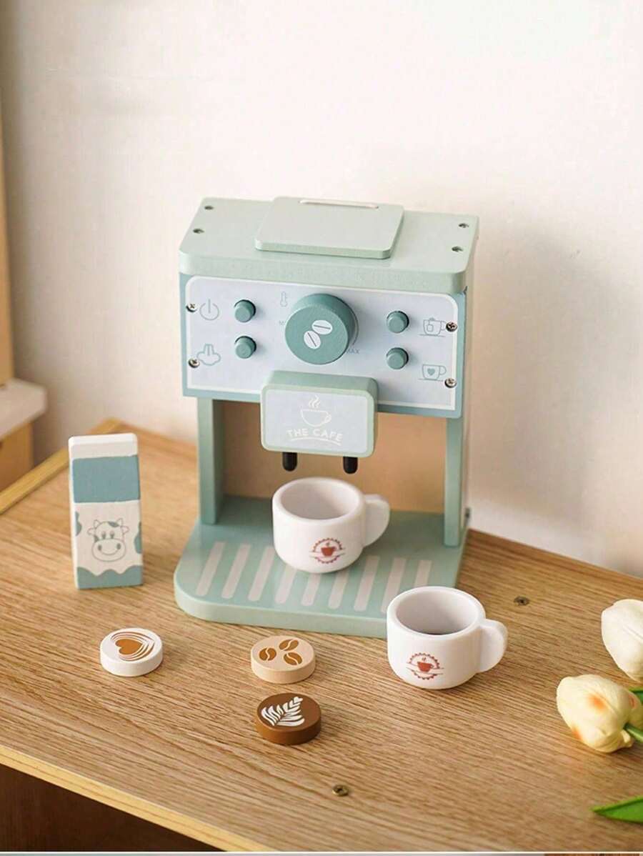 Máy pha cà phê mô phỏng Guojiajia, Quà tặng sinh nhật cho bé, Đồ chơi giải đố giáo dục trẻ nhỏ, Đồ dùng nhà bếp Guojiajia cho trẻ em, Đồ gia dụng nhỏ, Đồ chơi, Đồ chơi gỗ mô phỏng mẫu giáo - Màu xanh nhạt - Xem 1