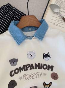 2 件春季儿童连帽运动衫，男女通用卡通小狗牛仔领套头衫，时尚