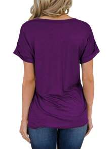 HIGHFINE Women's Short Sleeve V-Neck Casual Summer Top With Pocket T-Shirt - Màu tím - Xem 2