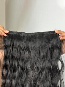 5 Clip In Hair Extensions Synthetic Black Color 18 Inch Long Natural Wave Wavy Synthetic Hairpiece - Black - View 7