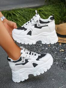 Women's Platform Thick Sole Sneakers, Spring/Autumn Chunky Chunky Sneakers, Low-Top Casual Shoes For Petite, Anti-Slip & Breathable Fabric Lining, Shock-Absorbing