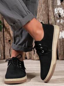 春季休闲男士时尚韩版休闲运动鞋，复古踝靴，橡胶鞋底 - 黑色 - 查看 1