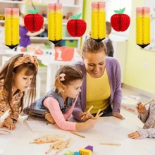 4, Paper Apple Pencil Honeycomb Pendant Ceiling Hanging Decoration, Lantern Decoration Wedding Ceremony, Fashion Ceiling Hanging Party Accessories, School Party Flower Board Decoration, Festival Party Supplies, Easy To Hang, Homemade Scene