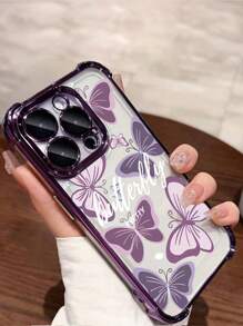 1个全新紫色蝴蝶电镀气囊防摔/加厚透明TPU保护壳，兼容苹果17 Pro Max/16 Pro/16/13 Pro Max/12 Pro Max/11/15 Pro Max/14 Pro Max/三星Galaxy/荣耀/Note 13 Pro/S23 Ultra/S24 Ultra，国际版，非国内版 - 深紫色 - 查看 2