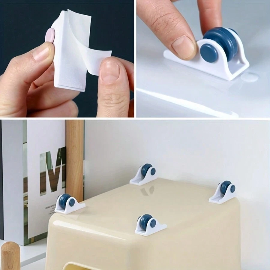 4 PCS Wheeled Storage Boxes, Adhesive Caster Wheels For Bottom Of Containers, Unidirectional Home Use Small Rollers For Storage Boxes - Multicolor - View 1