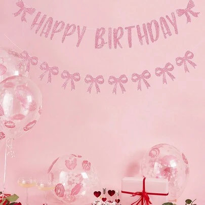 Biểu ngữ vòng hoa nơ sinh nhật, nơ trang trí sinh nhật màu hồng lấp lánh cho phụ nữ, vật dụng tiệc sinh nhật màu hồng