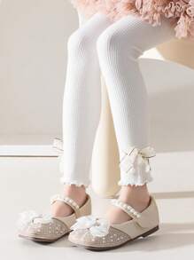 Solid Cropped Pants For Girls In Spring And Autumn, Butterfly 1 Pack - White - View 4