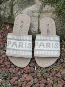 迷你设计米色巴黎风透气编织芳香小凉鞋女童轻松跟夏季 - 米色 - 查看 2