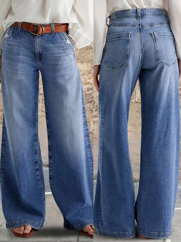 Women's New Distressed Straight-Leg Stretchy Jeans