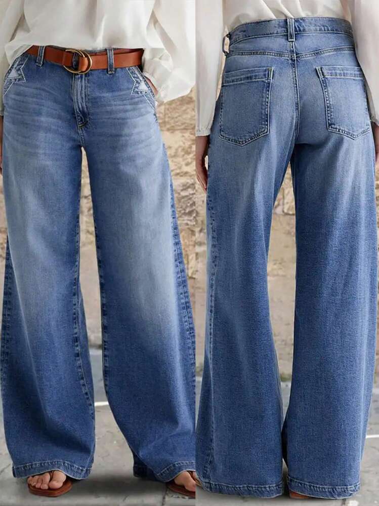 Women's New Distressed Straight-Leg Stretchy Jeans