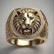 1 pièce Bague de luxe sophistiquée pour homme avec motif lion, en alliage de cuivre, confortable à porter, convient pour les accessoires de mode quotidienne, cadeau parfait pour la Saint-Valentin ou la Fête des Pères
