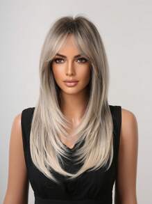 18 Inch Fashion Butterfly Haircut Gradation Gray Brown Hair Wigs Synthetic Middle Part Hair Wigs For Y2K Girls FLASH