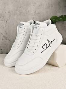 户外舒适男士休闲鞋 厚底防滑男士运动鞋 新款时尚男鞋 优质登山鞋 新款春夏跑步鞋 百搭高帮增高鞋（不对称图案） - 白色 - 查看 3