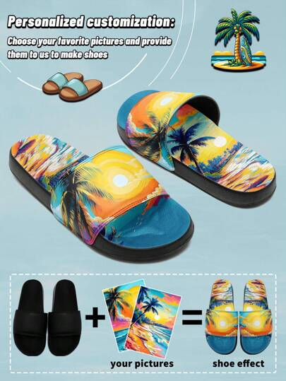 1 Pair Custom Women's Sandals, Personalized Customized Photo Design, Custom Soft Sole Sandals, Home Slippers, Suitable For Indoor, Outdoor And Bathroom Garden, Spring And Summer Sandals, Customized Gift For Mom/Dad/Her/Him/Girlfriend/Boyfriend/Wife/Husband/Friend