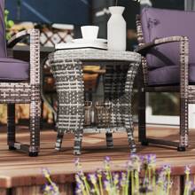 Outsunny 18" Outdoor Wicker Coffee Table, PE Rattan Patio Side Table With 2-Tier Storage, Composite Wood Top For Garden Backyard Balcony - Mixed Gray - View 9