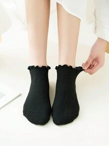 2/6/12 Pairs For Women, Black And White Ruffled Ear Edge Vertical Stripes, Breathable And Refreshing, Ins Style, College Style Ankle Socks, Home, Commuting, Party All-Match, Valentine's Day Gift - Multicolor - View 6