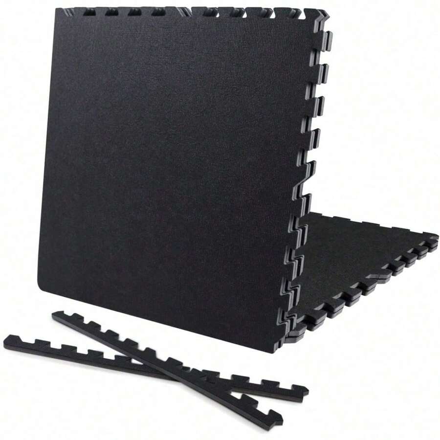 Foam Floor Tiles With Black Carpet Top, 24 Inch X 24 Inch Carpet Surface Puzzle Mats, Interlocking Foam Carpet Texture Mats