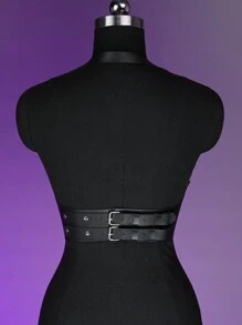 1pc Women Gothic Style PU Leather Corset Waist Belt, Fashionable Suspender Belt For Daily Outfit - Black - View 5