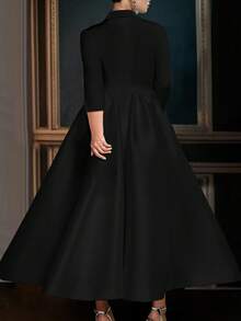Stand Collar Button Decor A-Line Dress For Women - Black - View 2