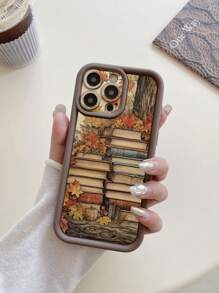 回到学校 1 件枫叶和书籍设计保护壳，带相机保护，防震咖啡棕色手机壳，兼容 Apple 11 Pro Max/12 Pro Max/13 Pro Max/14 Pro Max/15 Pro Max/ 16 Plus/16 Pro Max、Galaxy A55/A15/S24 Ultra、Redmi、OPPO/Realme、VIVO、Infinix、Honor、One Plus 防水防摔防刮 - 棕色 - 查看 2