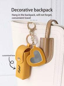 1pc Customizable Lipstick Holder, Can Customize Text, Name, Convenient Portable Lipstick Pouch With Creative Mini Mirror And Keychain, PU Leather, Suitable As Bridesmaid Gift, Birthday Gift, Grandma Gift, Anniversary Gift, Valentine's Gift, Mother's Day Gift, Best Friend Gift, Gift For Mom, Gift For Girlfriend, Gift For Her, Gift For Wife