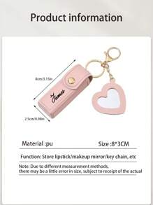 1pc Customizable Lipstick Holder, Can Customize Text, Name, Convenient Portable Lipstick Pouch With Creative Mini Mirror And Keychain, PU Leather, Suitable As Bridesmaid Gift, Birthday Gift, Grandma Gift, Anniversary Gift, Valentine's Gift, Mother's Day Gift, Best Friend Gift, Gift For Mom, Gift For Girlfriend, Gift For Her, Gift For Wife