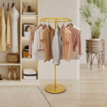 TFCFL Round Garment Rack, Floor Standing Rotatable Clothing Rack, Portable Retail Display Stand - Gold - View 3