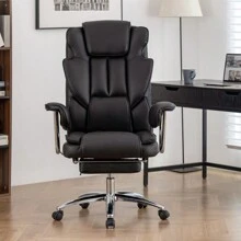 Office Chair, Big And Tall Executive Office Chair With Footrest, Leather Computer Chair, Ergonomic Reclining Chair High Back, Large Home Office Chair (Black)