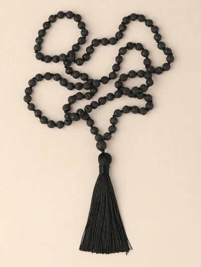 1 chiếc vòng cổ dài Bohemia Bead Decor Tassel Charm thắt nút 108 hạt Mala 6mm Lava Necklace Thiền Yoga Cầu nguyện Trang sức cho phụ nữ khi đi nghỉ