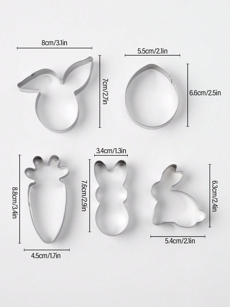 5pcs Stainless Steel Cookie Cutter Set - Animal & Nature Themed Shapes, Suitable For Baking, Including Egg, Carrot, Rabbit, Fit For Holiday Party, Animal Themed, Easter Cookie Cutters, Stainless Steel, 1.7cm Height - Multicolor - View 12