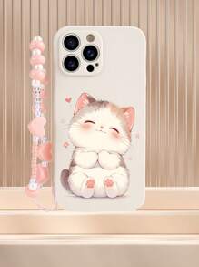 1 件白色 TPU 可爱猫咪图案防震手机壳和 1 件粉色心形串珠腕带，适用于 Apple/配套手机壳/带挂绳的手机壳/趣味手机壳/Android 手机/OPPO/Galaxy 防水防摔防刮 - 彩色 - 查看 2