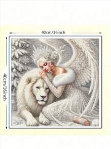 1set Wings Angel And Lion Diamond Painting Kit, 5D Embroidery Rhinestone DIY Art Set, Full Drill Round Diamonds For Home & Room Decor, Canvas Craft Tool, Mosaic Art Supplies