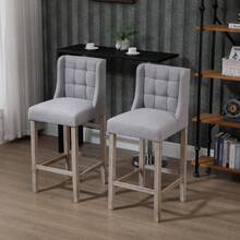Taburetes de bar modernos, taburetes de bar tapizados con mechones, sillas de pub con respaldo, patas de madera de caucho para cocina, comedor, juego de 2, gris