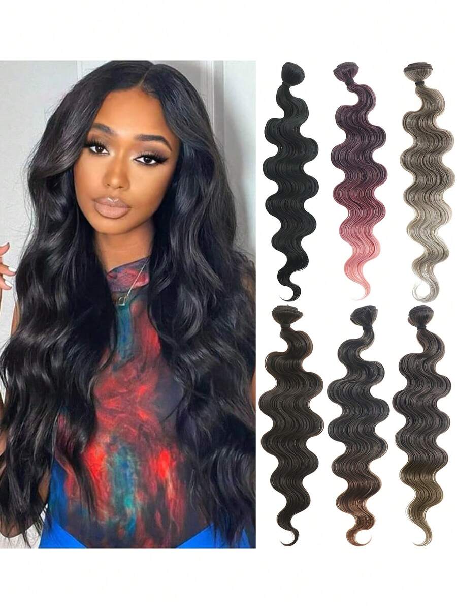 1 pieza/Lote Extensiones de cabello sintético ondulado de 22 pulgadas en colores negro, marrón, rosa y gris multicolor, resistente al calor, para uso diario, fiestas, carnavales y regalos de Año Nuevo para mujeres