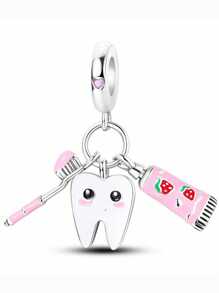 Silver Plated Charm Headphone Toothbrush Perfume Bear Cake Comb Cross Pink Series Chain Charm Pendant Ball Suitable For Bracelets DIY Women's Jewelry - Multicolor - View 16