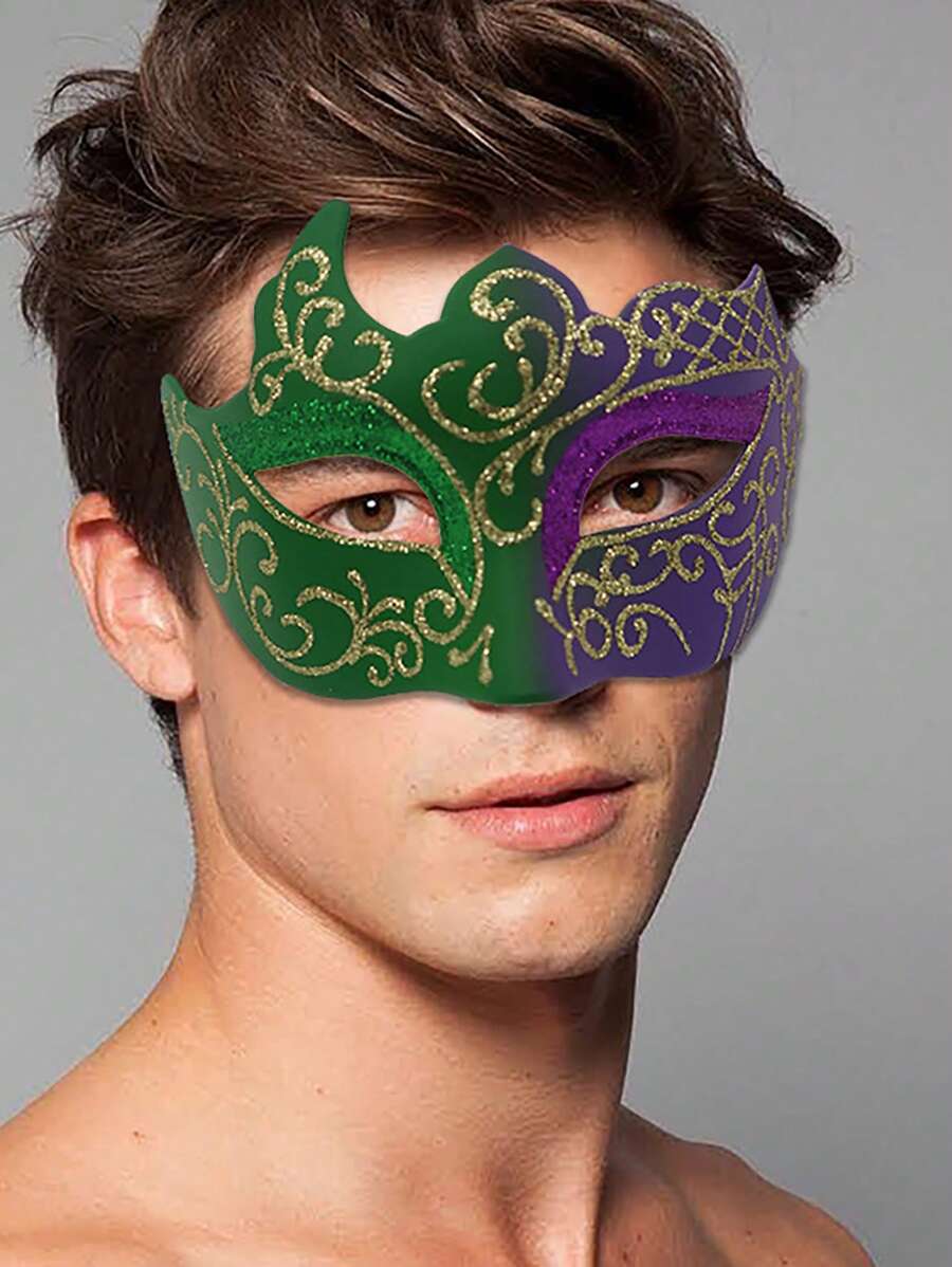 1 pieza Máscara de medio rostro pintada con lentejuelas para el Festival Carnaval de Río de Janeiro y Nueva Orleans, accesorio de disfraz de pareja para fiestas - Multicolor - Ver 1