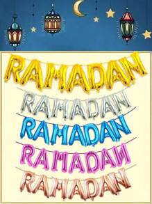 7 Stücke 16-Zoll-Ramadan-Buchstabenballon-Set, Gold, Silber, Roségold, Blau, Rose, Rot, Eid Mubarak-Partydekorationen - Verschiedenfarbig - Übersicht 1