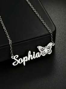 1 pièce Collier pendentif personnalisé avec papillon et nom - Design élégant et simple, matériau en acier inoxydable, bijou de mode personnalisé, cadeau parfait pour elle, pour un port quotidien et pour offrir