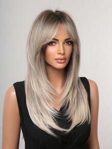 18 Inch Fashion Butterfly Haircut Gradation Gray Brown Hair Wigs Synthetic Middle Part Hair Wigs For Y2K Girls FLASH