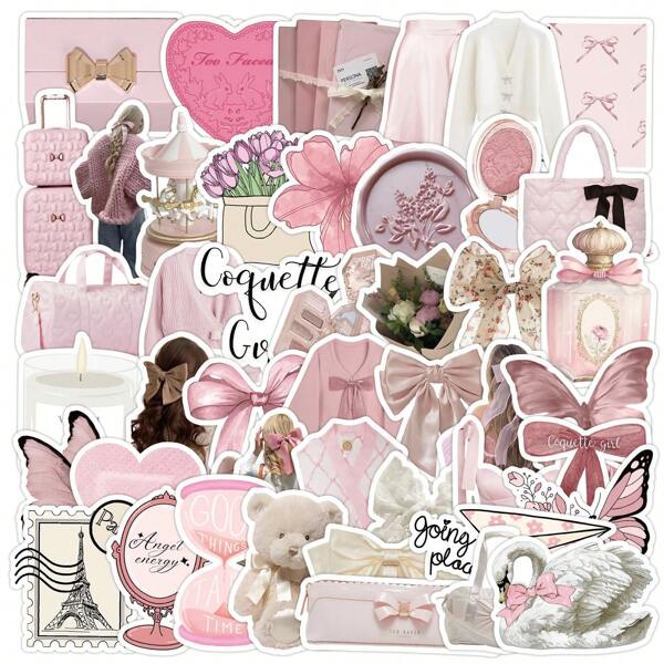 50PCS Adesivos de vinil para meninas, adesivos estéticos para scrapbooking, diário, laptop, para-choque, skate, garrafa de água, computador, telefone, desenho animado, capacete, adesivos de carro e decalques